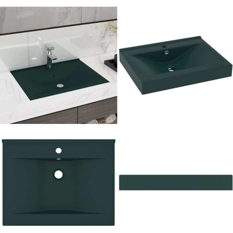 Vidaxl - Lavabo avec trou de robinet Vert foncé mat 60x46 cm Céramique - Lavabo Céramique - Lavabo Rectangle - Lavabo Vert - Lavabo Salle De Bain