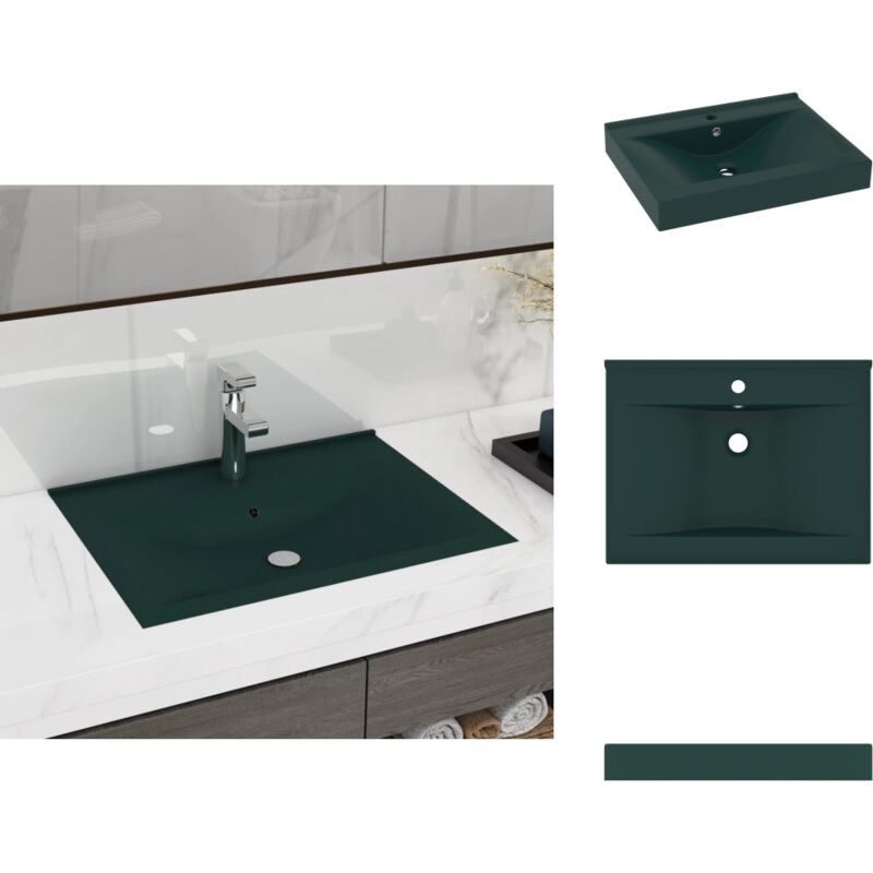 Lavabo avec trou de robinet Vert foncé mat 60x46 cm Céramique - Lavabo Céramique - Lavabo Rectangle - Lavabo Vert - Lavabo Salle De Bain - Meuble