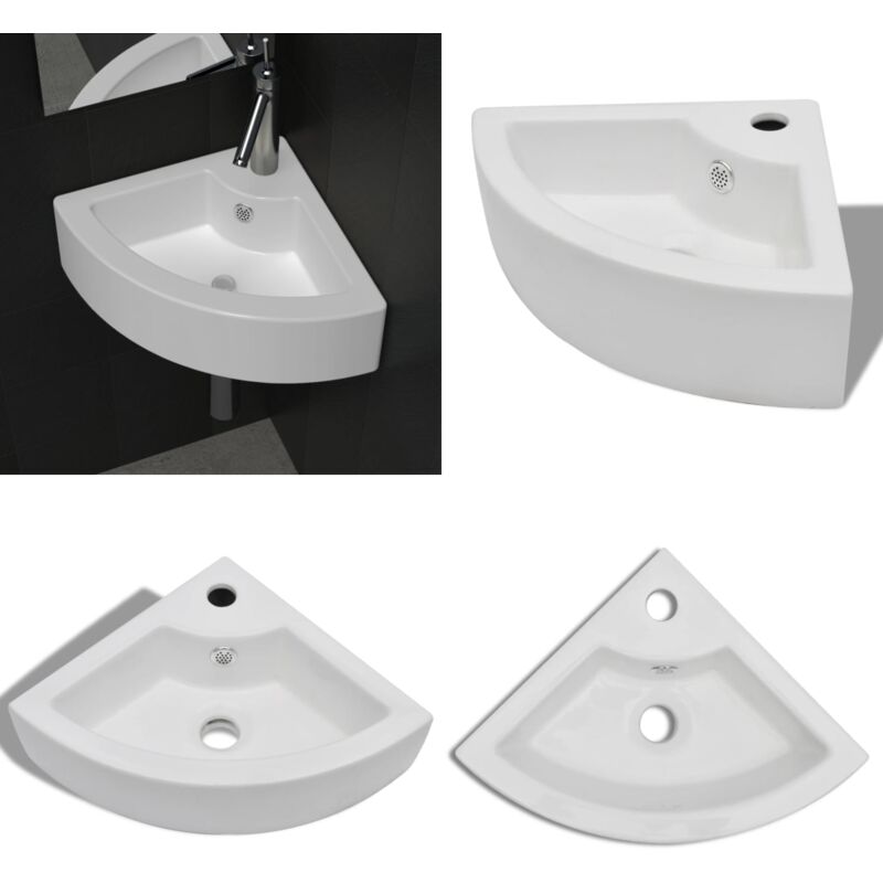 Lavabo avec trou de trop-plein 45x32x12,5 cm Blanc - Lavabo - Lavabo Salle De Bain - Lavabo Angle - Lavabo Céramique - Lavabo Blanc - Home & Living