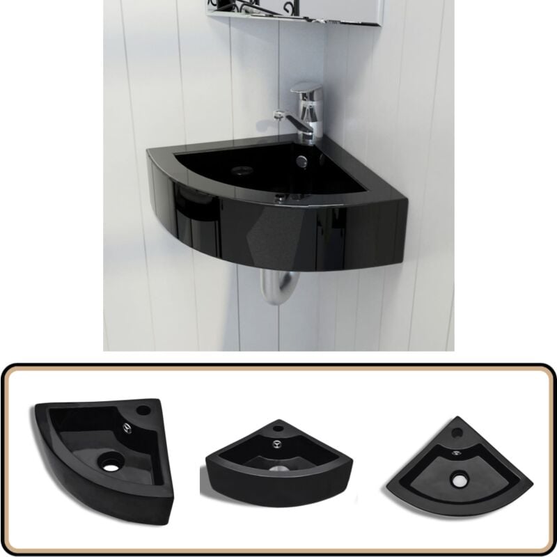 Vidaxl - Lavabo avec trou de trop-plein 45x32x12,5 cm Noir - Lavabo Salle De Bain - Lavabo Angle - Lavabo Noir - Lavabo Céramique - Meuble Salle De