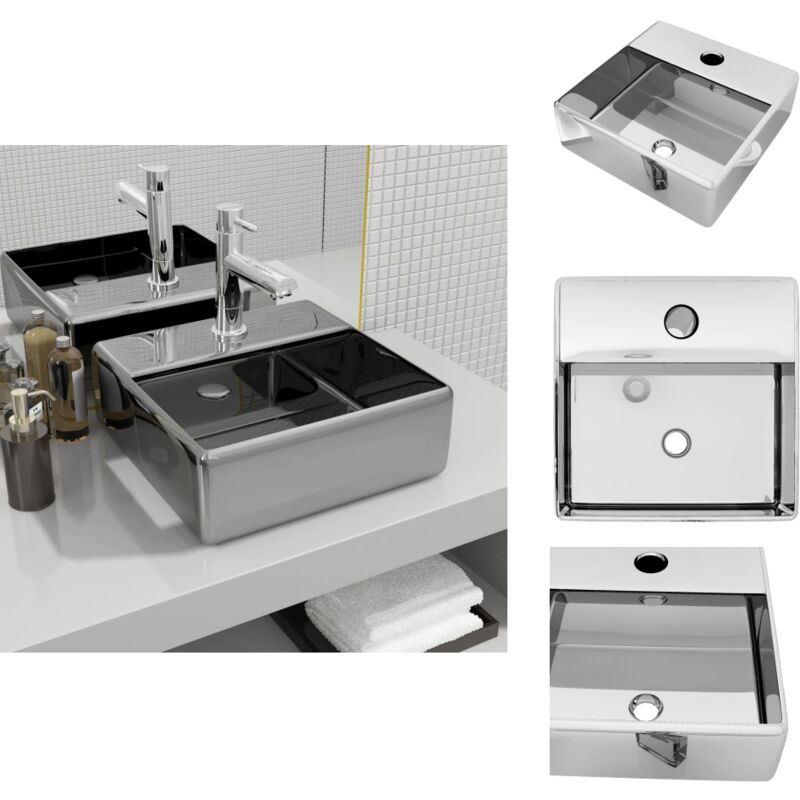 Lavabo avec trou pour robinet 38x30x11,5 cm Céramique Argenté - Lavabo Céramique - Lavabo Salle De Bain - Lavabo Argenté - Meuble Salle De Bain