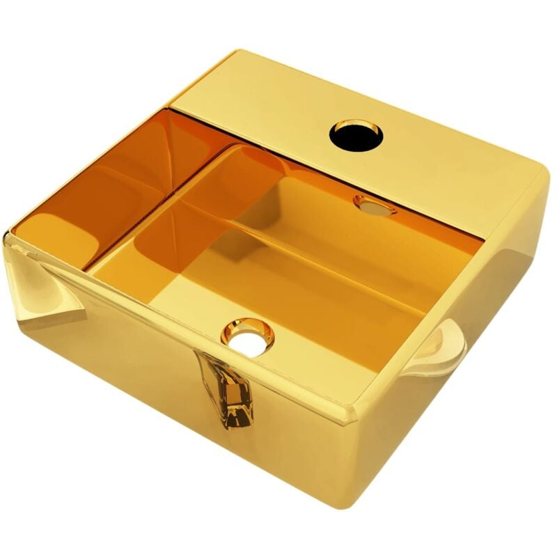 Lavabo avec trou pour robinet vasque à poser monter salle de bain intérieur salle d'eau cabine de toilette maison 38 x 30 cm céramique doré