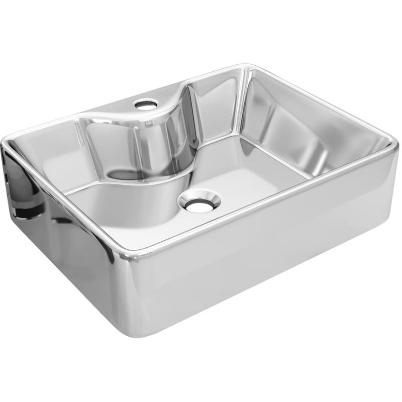 Lavabo avec trou pour robinet vasque à poser monter salle de bain intérieur salle d'eau cabine de toilette maison 48 x 37 cm céramique argenté