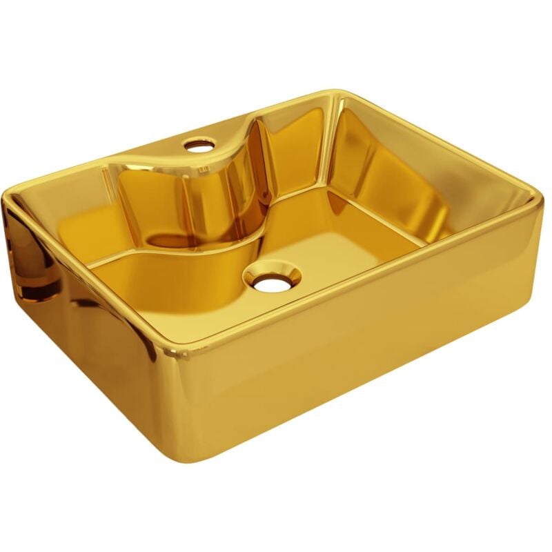 Lavabo avec trou pour robinet vasque à poser monter salle de bain intérieur salle d'eau cabine de toilette maison 48 x 37 x 13,5 cm céramique doré