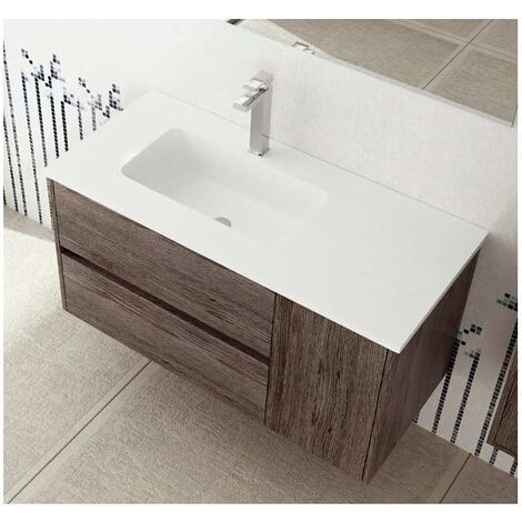 Lavabo avec vasque déportée a gauche Marron en résine á charge minerale SOLID SURFACE