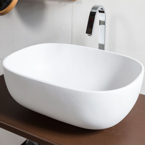 Lavabo bagno da appoggio moderno in resina, lavandino