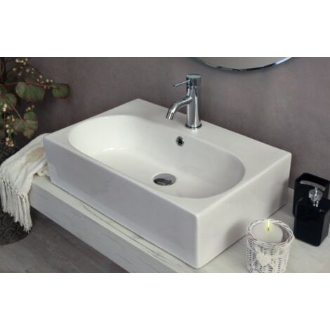 Lavabo bagno da appoggio monoforo con troppo pieno 59,5x39,5x16,5 cm bianco Mues Losu