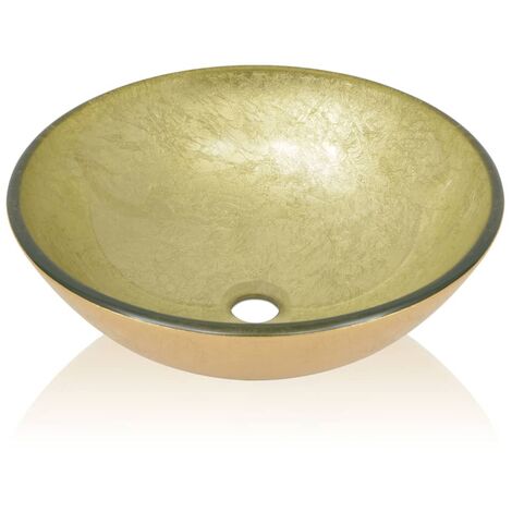 Lavabo basque salle de bain diamètre 42 cm verre trempé doré