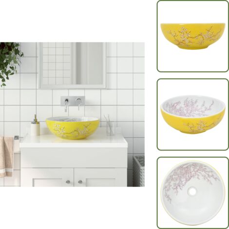 Lavabo bianco - vidaXL Lavabo da Appoggio Bianco e Giallo Rotondo Φ41x14 cm Ceramica - Lavabo giallo