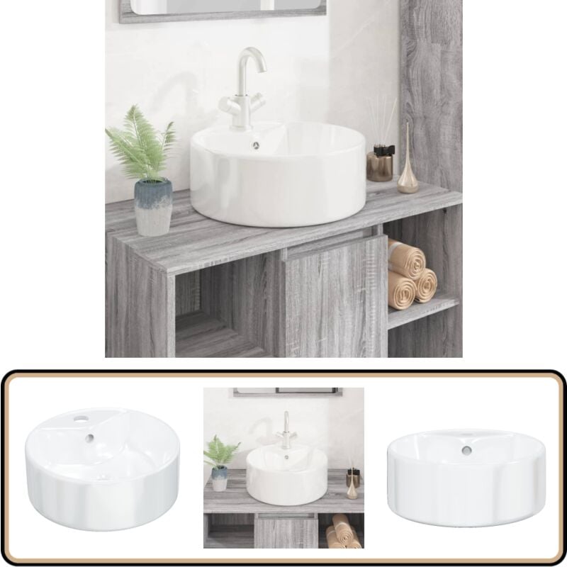 Vidaxl - Lavabo blanc 40x14,5 cm céramique rond - Lavabo Céramique - Lavabo Rond - Lavabo Blanc - Évier Salle De Bain - Meuble Salle De Bain
