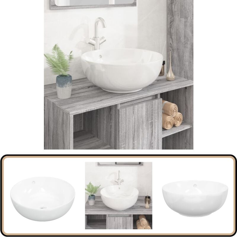 Lavabo blanc 44x17 cm céramique rond - Lavabo Céramique - Lavabo Rond - Lavabo Blanc - Évier Salle De Bain - Meuble Salle De Bain