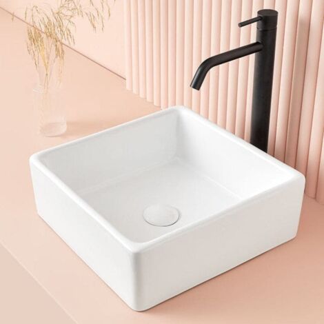Lavabo blanco brillante sobre encimera cerámico CAGLIARY 37,5 x 37,5 cm