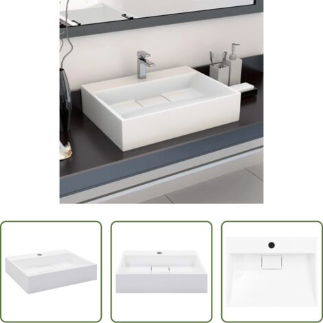 Lavabo blanco -  Lavabo 50x38x13 cm resina mineral/mármol blanco
