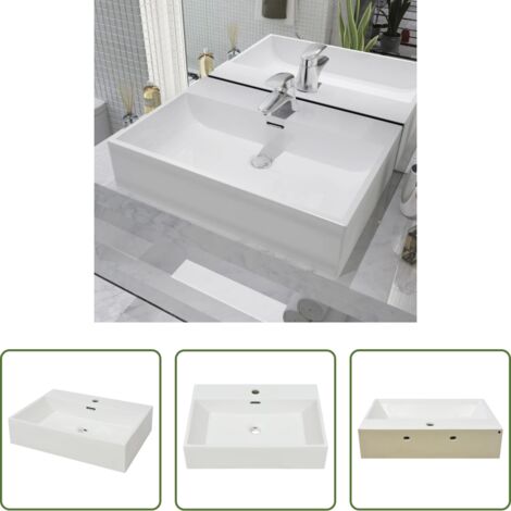 Lavabo blanco -  Lavabo con orificio para grifo cerámica 60,5x42,5x14,5 cm blanco