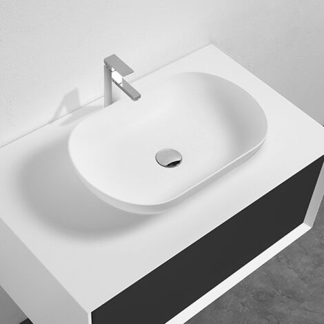 Lavabo blanco mate sobre encimera ovalado PALIO de mármol cultivado