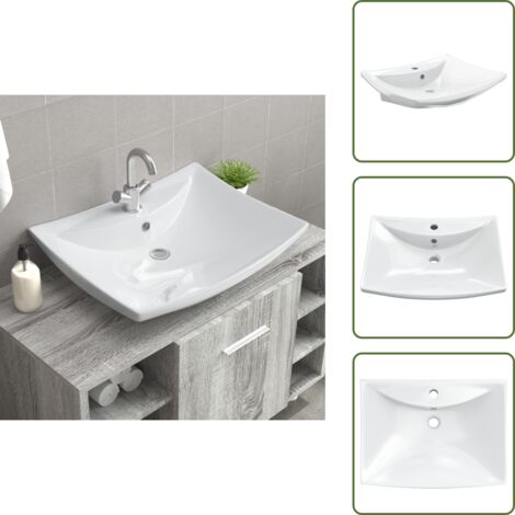 Lavabo blanco - vidaXL Lavabo de cerámica rectangular con orificio de grifo y desagüe - Drenaje cerámico