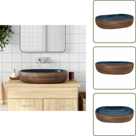 Lavabo blu - vidaXL Lavabo da Appoggio Marrone e Blu Ovale 59x40x14 cm Ceramica - Lavabo ovale