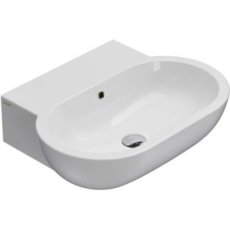 Lavabo Bowl+ appoggio/sospeso cm. 60x46 in ceramica bianco lucido