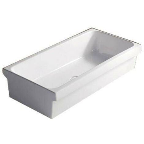 Lavabo Canale per Ambienti Pubblici 90x45xh20 cm Senza Foro Rubinetteria In Ceramica Bianco Lucido - Comunità