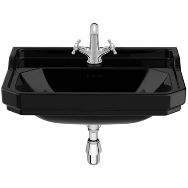 Lavabo carmen mural ou sur colonne (en option) - 650x480mm - noir brillant Roca