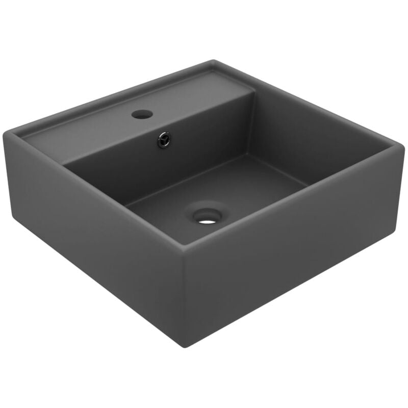 Lavabo carré de luxe à trop-plein vasque à poser de toilette lave-mains de salle de bain salle cosmétique 41x41 cm céramique gris foncé mat