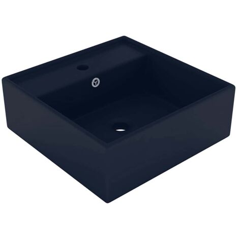 Lavabo carré à poser à trop-plein Lavabo Vasque salle de bain Bleu foncé mat 41x41 cm Céramique