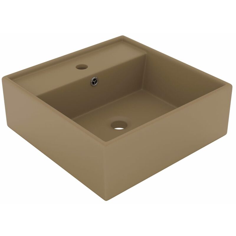Lavabo carré de luxe à trop-plein Crème mat 41x41 cm Céramique vidaXL