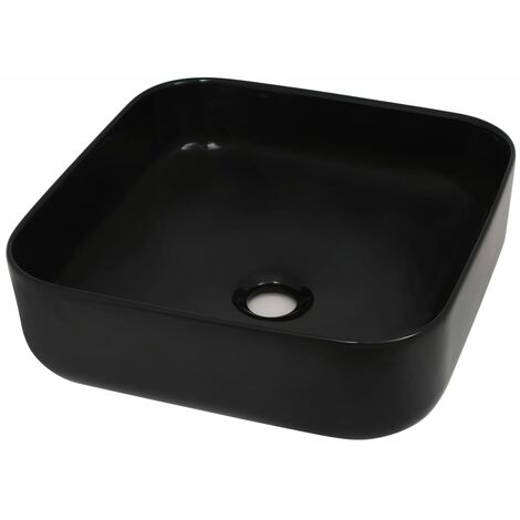 Lavabo carré céramique 38 x 38 x 13,5 cm vasque salle de bain toilette noir