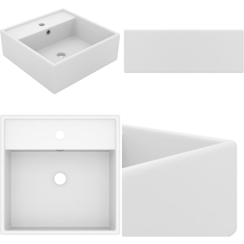 Lavabo carré de luxe à trop-plein Blanc mat 41x41 cm Céramique - Lavabo Carre - Lavabo Blanc - Lavabo Céramique - Lavabo Salle De Bain - Meuble Salle