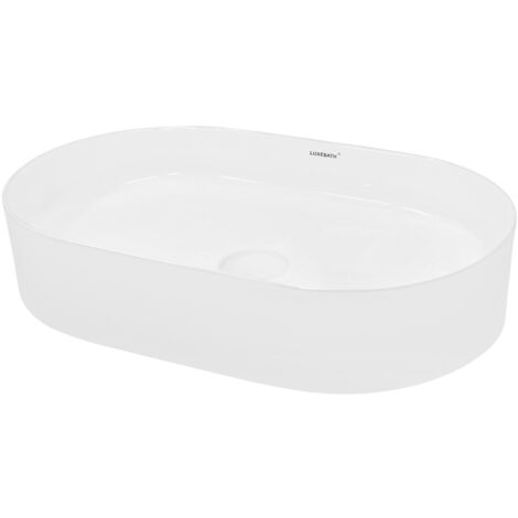 Lavabo cerámica baño pila lavamanos ovalado aseo sobre encimera blanco 605x380mm