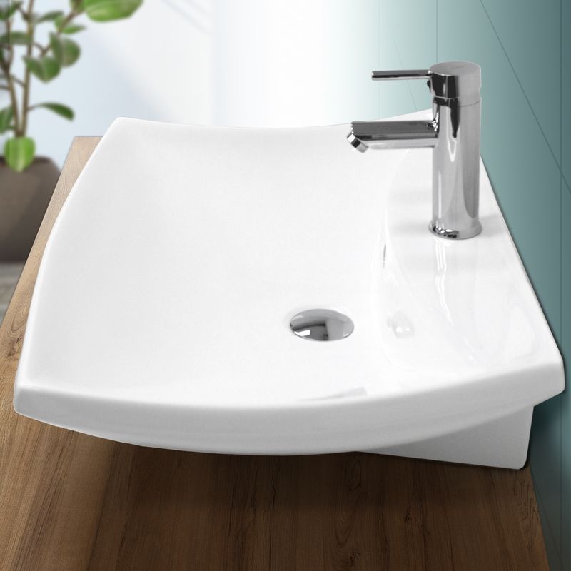 

Lavabo cerámica sobre encimera pila lavamanos común aseo baño blanco 605x460 mm