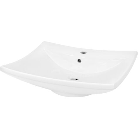 Lavabo cerámica sobre encimera pila lavamanos común aseo baño blanco 605x460 mm