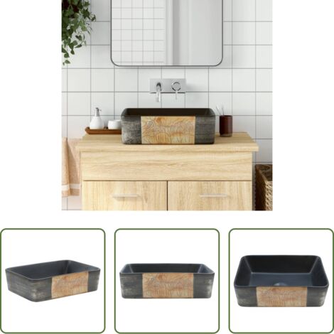 Lavabo ceramico -  Lavabo Appoggio Nero Marrone Rettangolare 46x35,5x13cm Ceramica