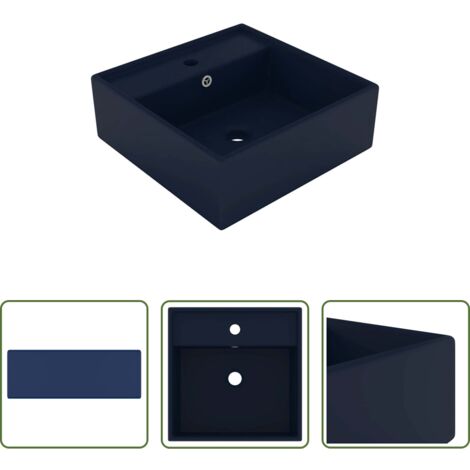 Lavabo cerámico -  Lavabo cuadrado rebosadero cerámica azul oscuro mate 41x41cm
