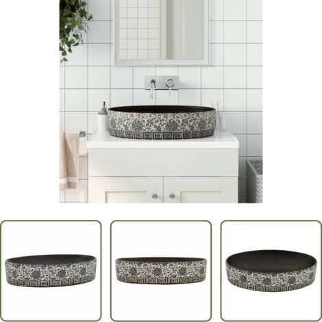 Lavabo cerámico -  Lavabo de encimera ovalado cerámica negro azul 56,5x36,5x13,5cm