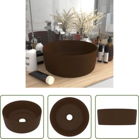 Lavabo cerámico -  Lavabo de lujo redondo cerámica marrón oscuro mate 40x15 cm