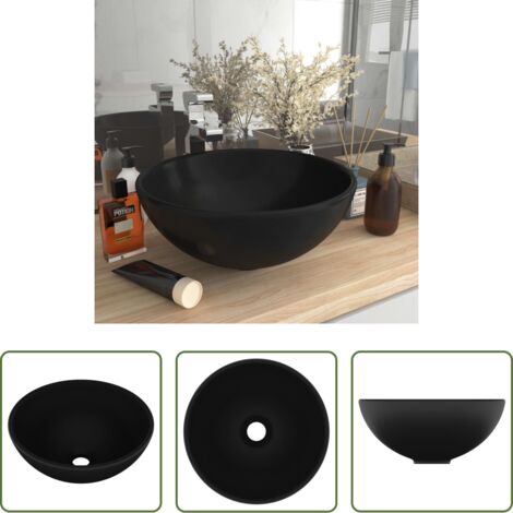 Lavabo cerámico -  Lavabo de lujo redondo cerámica negro mate 32,5x14 cm