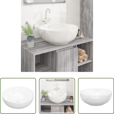 Lavabo cerámico -  Lavabo redondo cerámica blanco 44x17 cm
