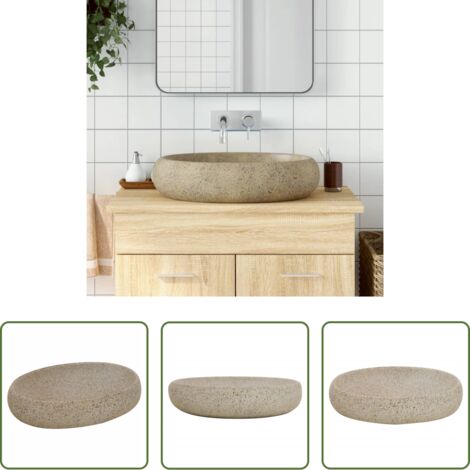 Lavabo cerámico -  Lavabo sobre encimera ovalado cerámica arena 59x40x15 cm