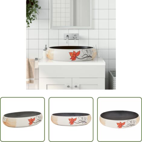 Lavabo cerámico -  Lavabo sobre encimera ovalado cerámica multicolor 59x40x15 cm