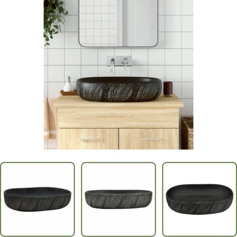 Lavabo cerámico -  Lavabo sobre encimera ovalado cerámica negro 59x40x14 cm