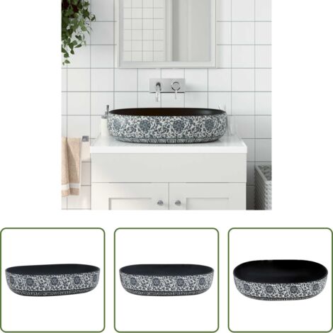 Lavabo cerámico -  Lavabo sobre encimera ovalado cerámica negro y azul 59x40x14 cm
