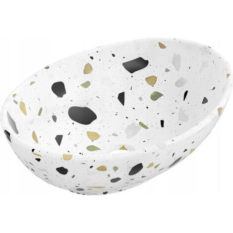 Lavabo cerámico sobre encimera, 40,5x33x14 cm, Blanco/Terrazzo