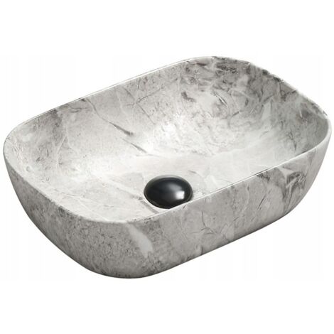 Lavabo cerámico sobre encimera, 45,5x32,5x13,5 cm, Mármol gris