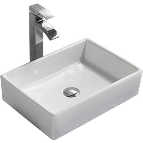 Lavabo cerámico sobre encimera, 47x33x12 cm, Blanco