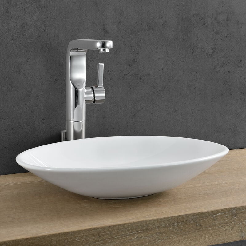 [neu.haus] Lavabo (céramique) [50x35,5cm] rond blanc pour l' nstallation debout WC pour hôtes