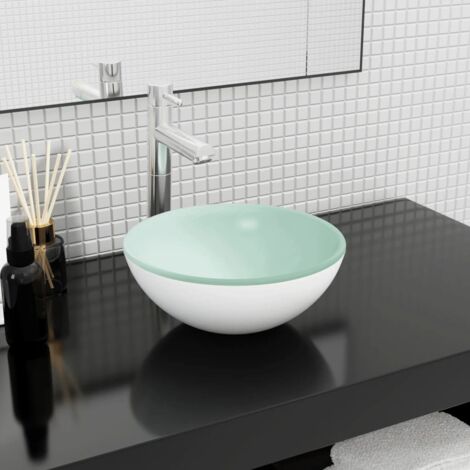 Lavabo Chic Verre trempé 30x12 cm blanc et vert mélangés -Vasque en forme ronde