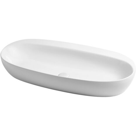 Lavabo Circle appoggio 90x40 ovale in ceramica bianco lucido di