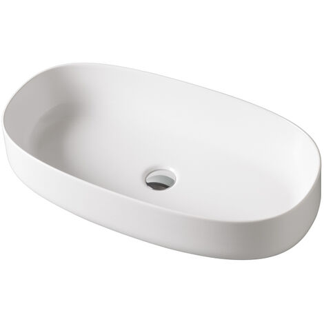 Lavabo Cognac appoggio cm. 68x35 senza foro in ceramica bianco