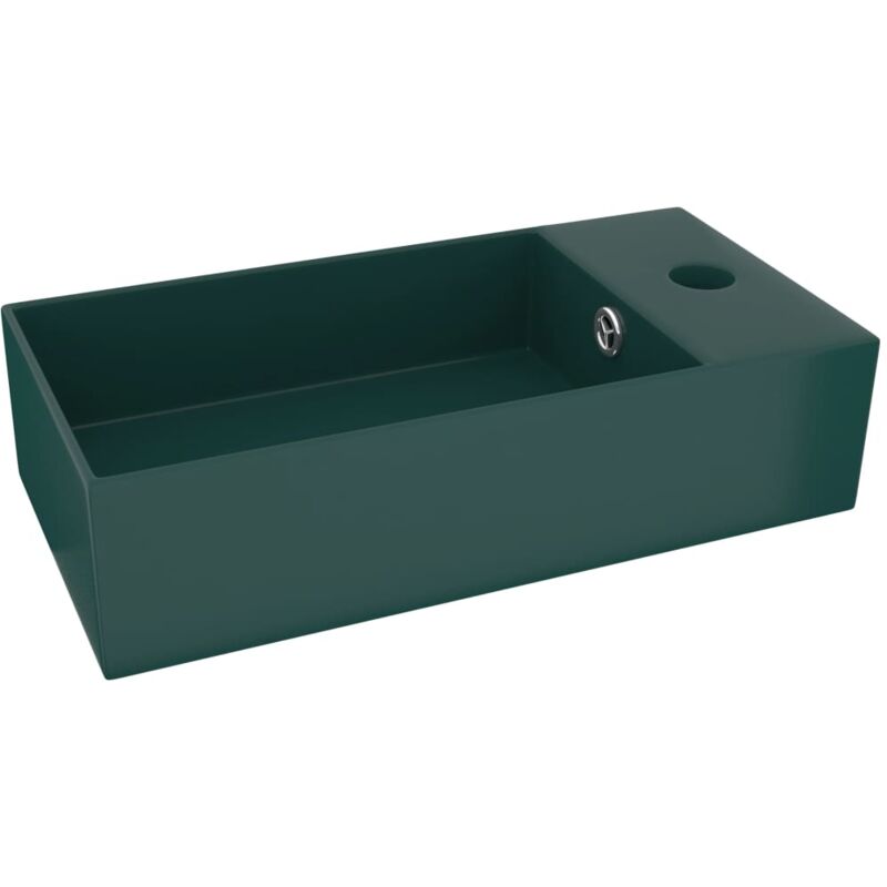 

vidaXL Lavabo con rebosadero cerámica verde oscuro - Verde